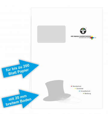 Briefumschläge weiß Din A4, 20 mm Boden, 120g haftklebend, mit Fenster, mit ZIV Logo - 10 Stück