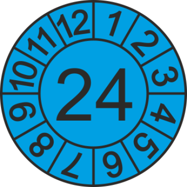 Jahreszahletiketten 2024 blau mit Monatskranz / Bogen 1000 Stück